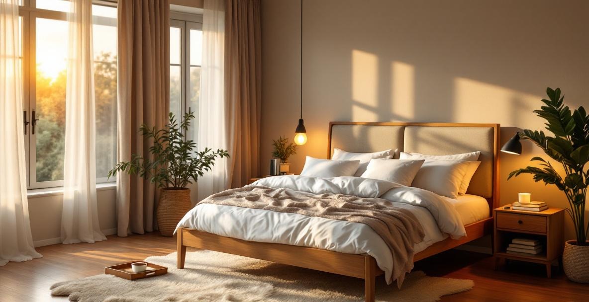 Haven bed frame in warm golden hour bedroom setting