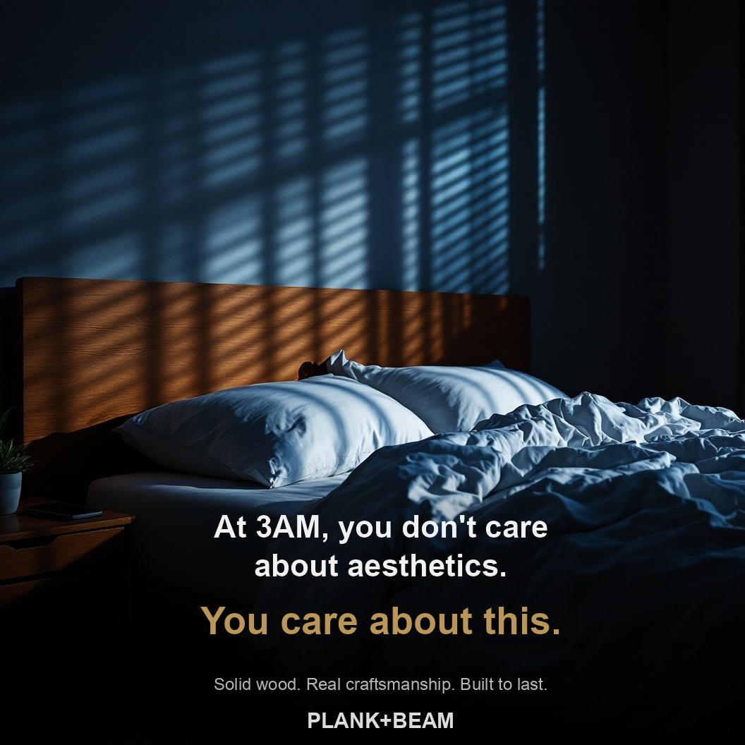 The 3AM Test — a moonlit bedroom ad for the Lind Platform Bed