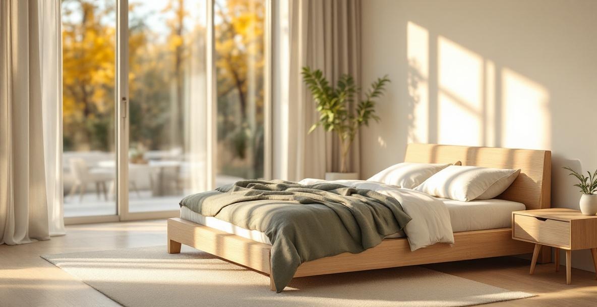 A warm, editorial-style bedroom scene. Better, but...