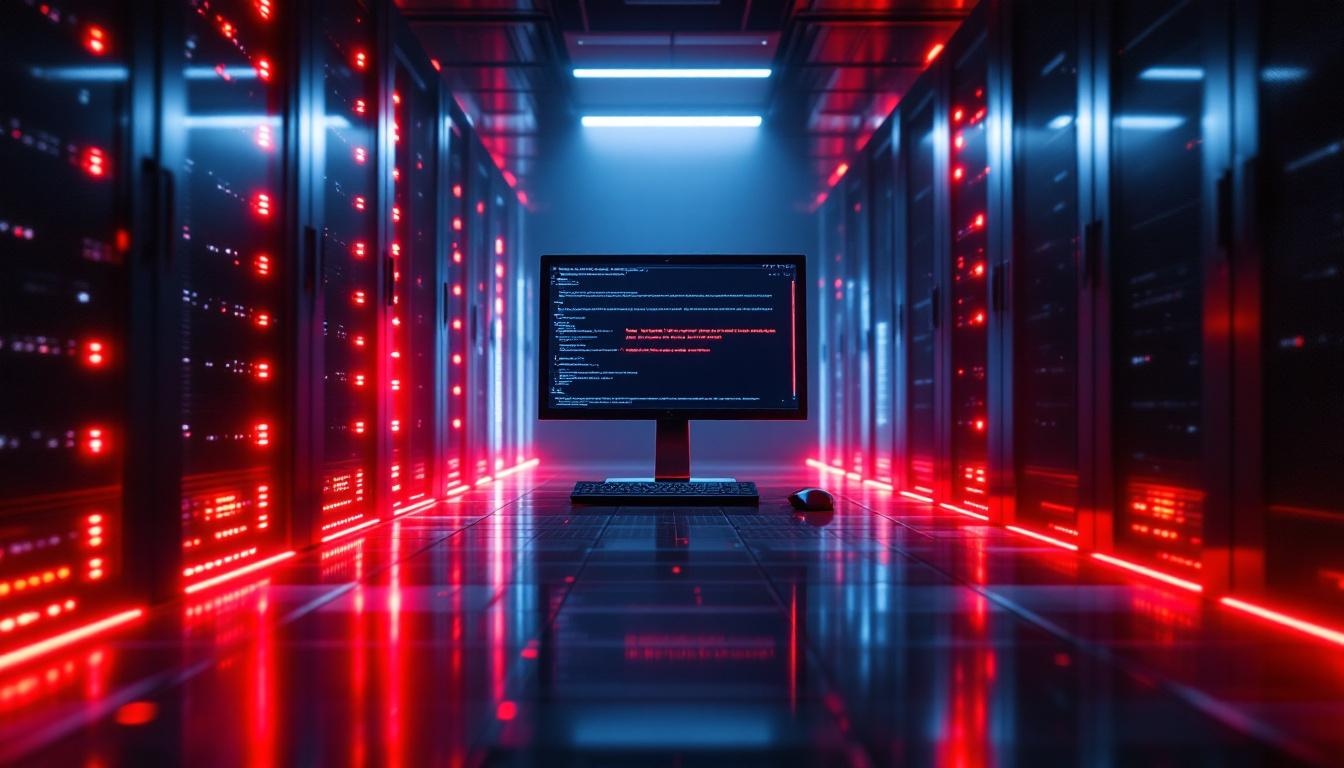 Server room with warning lights depicting an AI reliability crisis